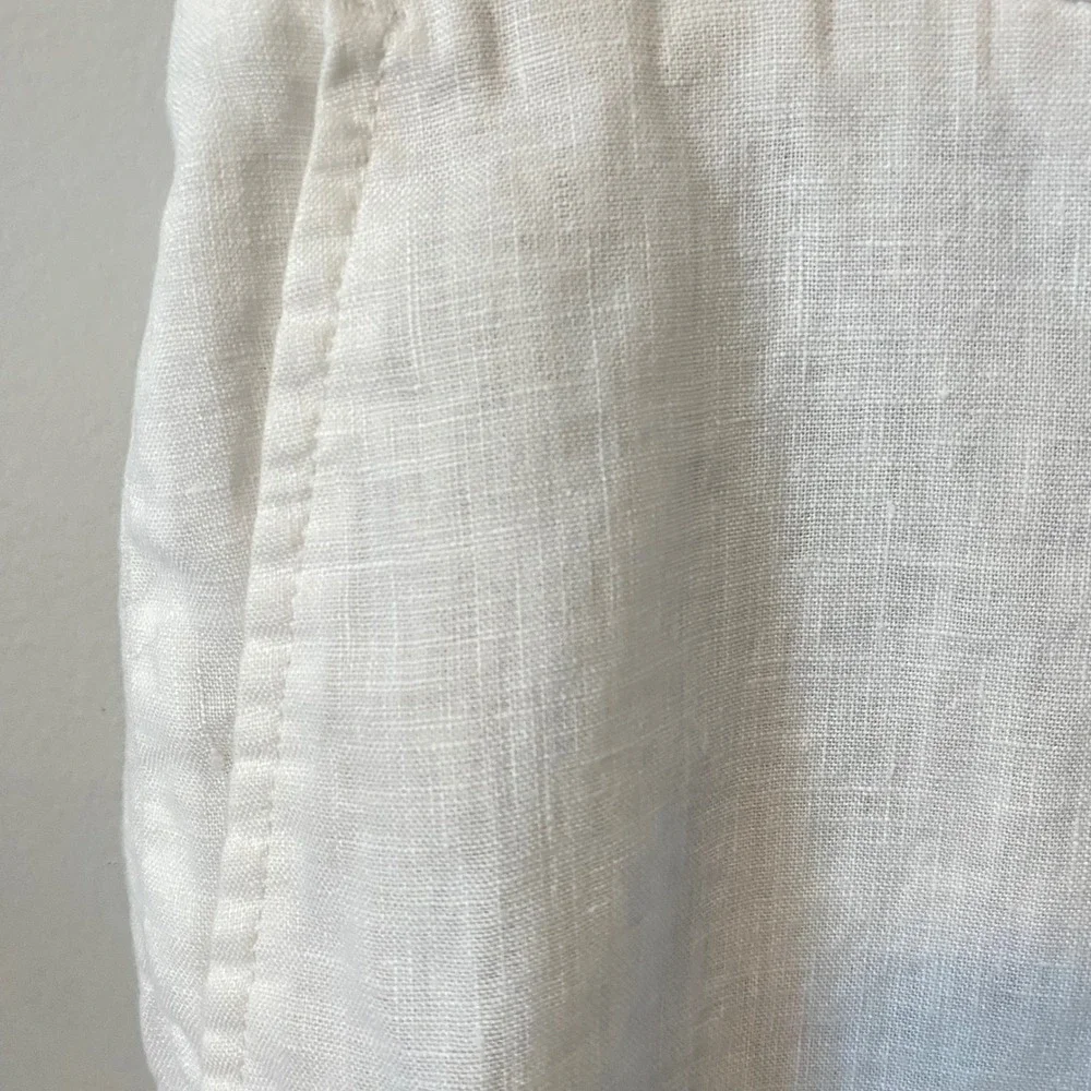 Zara White 100% Linen Women Drawstring Trousers Straight Leg Pants Coastal